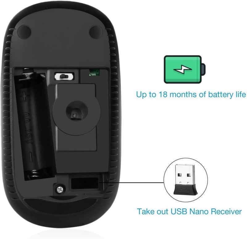 Unipows Wireless Mouse - 2.4G Slim Portable Computer Mouse with Nano Receiver, Less Noise Mobile Optical Mice for Notebook, PC, Laptop, Computer, Mac (Black and Grey) - Image 4